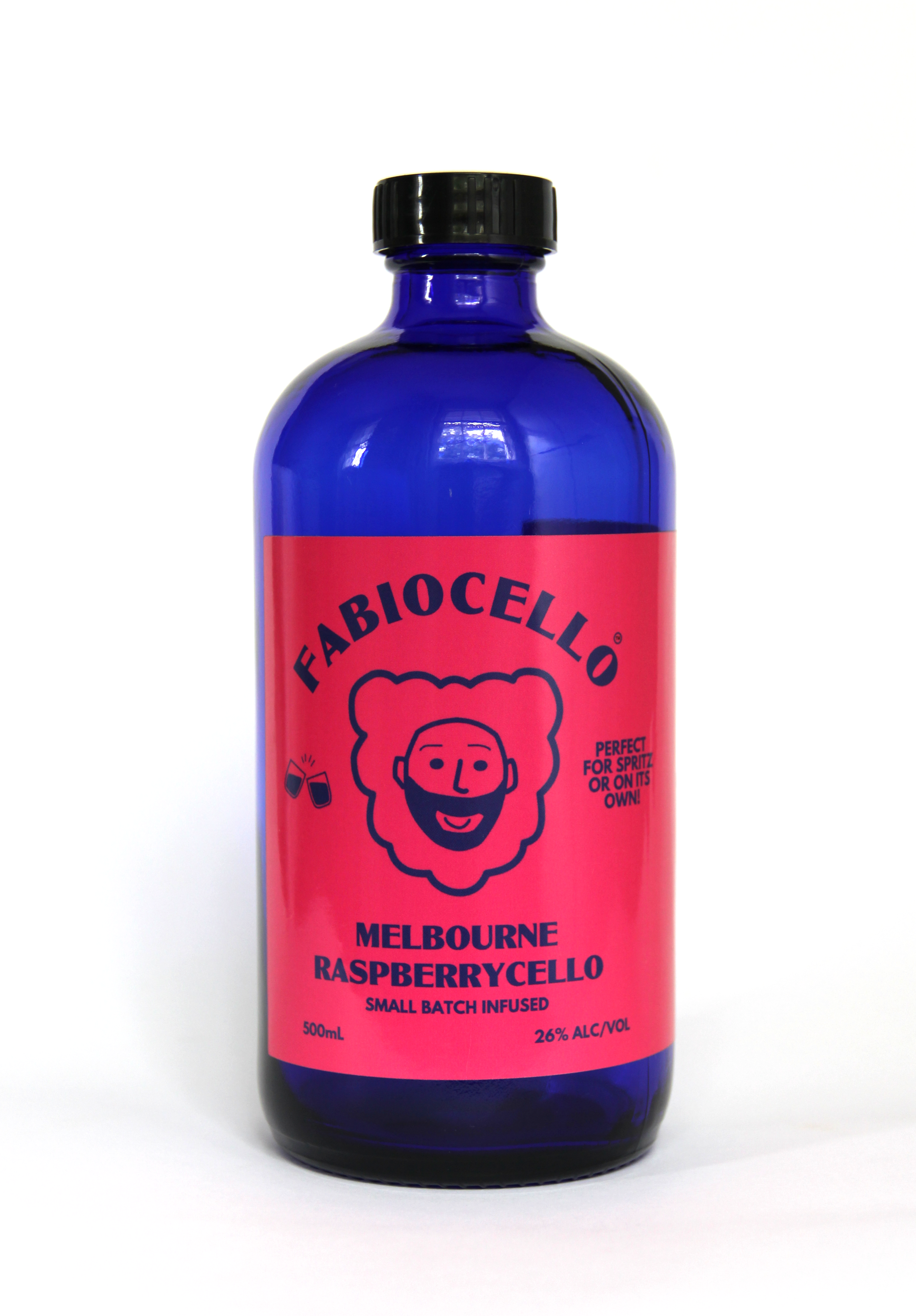 Bottle of Fabiocello Melbourne Raspberrycello on a white background